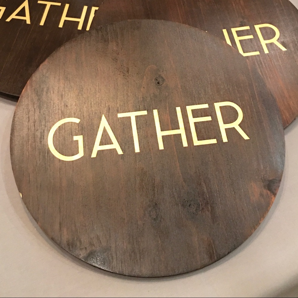 Small “GATHER” Wood Circle Sign